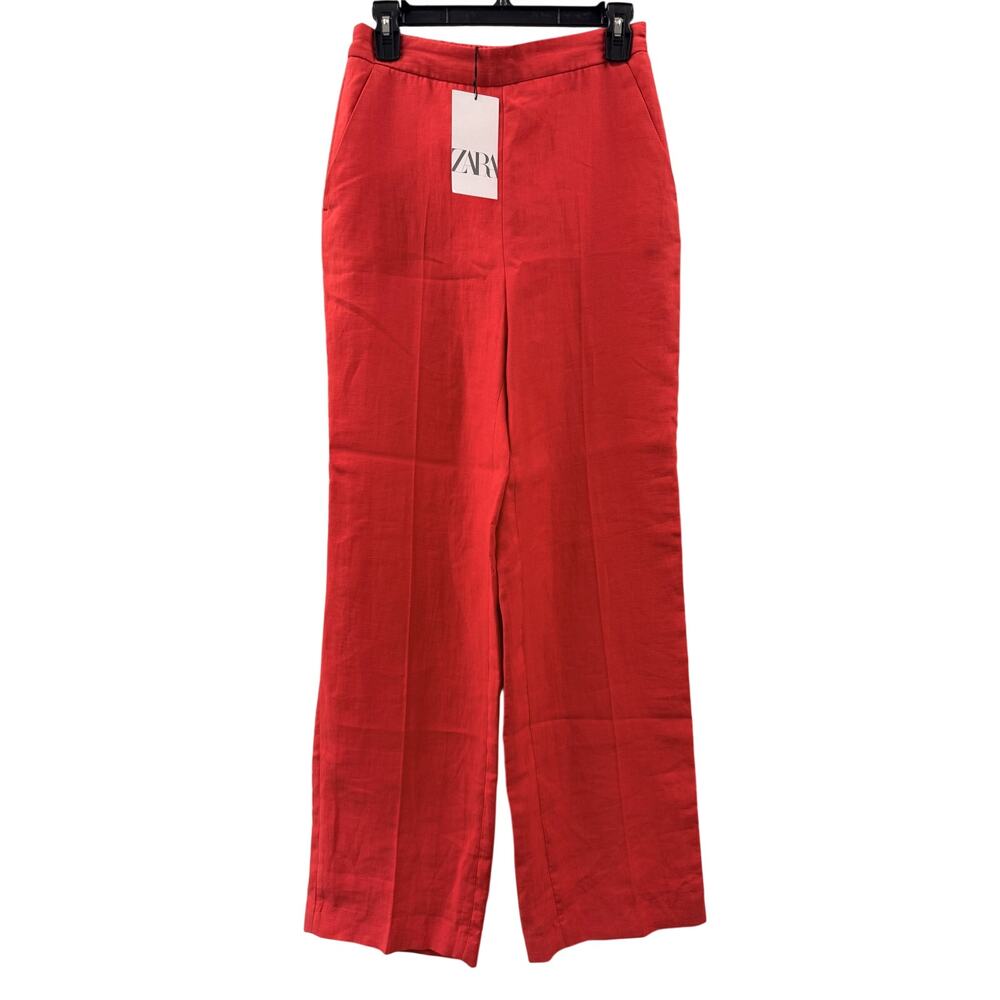 New! Zara Straight Leg Red Linen Pants Small